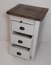 Modern 3-drawer bedside cabinet. Constructed from recycled wood, white factory finish. Collection