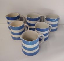 (6) T.G Green Cornishware jugs. Collection only.