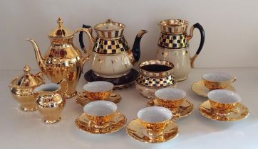 Art Deco Lingard Lusterware 3-piece tea, coffee pot and sugar bowl together with a 6-setting