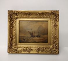 c19th in-frame oil on canvas study of a prisoner ship. Frame size 27 x  32cm. Collection only.
