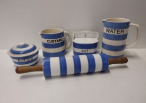 T.G Green Cornishware including large rolling pin,  jugs, etc. Collection only.