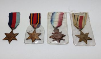 (4) British full-size medals: WWII 1939-45 star, Burma star & Africa star together with WWI 1914-