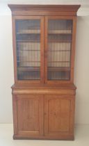 Early c20th part glazed bureau bookcase. Measuring H:215 x W:101 x D:50 cm. Collection only.