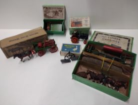 (5) vintage tin-plate farm toys in original boxes, circa 1950's. Shipping Group (A).