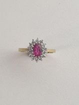 9ct gold garnet and cubic zirconia cluster ring, size O. Shipping Group (A).