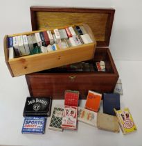 Large wooden storage box with a quantity of playing cards. Collection only.