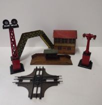 Vintage tin-plate model railway accessories. Shipping Group (A).