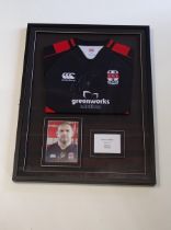 Stefan Thorp: framed, glazed and mounted rugby shirt and photograph. Frame size H:83 x W:63cm.