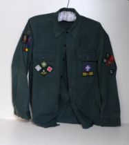 A mid century Scoutwear by Chatwear 50th Chester Huntington boy scouts shirt with 16 applied scout