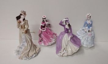 4 Coalport figures; 'Stepping Out', 'Seaside Stroll', 'Riding in Hyde Park' & 'The Skater'.