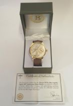 A gold plated 'Hero's of the Skies' Spitfire Fighter 80th Anniversary wrist watch. Boxed with COA.