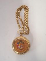 Limited edition 100th anniversary of WWI coin-inlaid pocket watch, number 64 of 1914. Boxed with