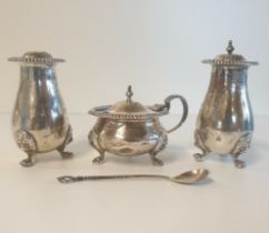 Early c20th sterling silver cruet set, gross weight 385g, Birmingham hallmark, together with .800