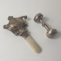 Sterling silver baby rattles (2). Shipping Group (A).
