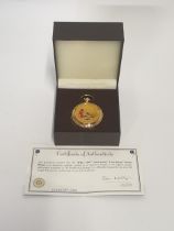 Limited edition 100th anniversary of WWI coin-inlaid pocket watch, number 66 of 1914. Boxed with