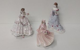 3 figurines; Royal Worcester (2) 'Splendor at Court' & 'The Forest Rose'. Coalport (1) 'Autumn