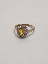 9ct gold citrine and cubic zirconia set ring. Hallmark for Birmingham. Size M½. Shipping Group (A).
