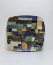 Large abstract studio pottery plate, 40 x 40 cm. Collection only.