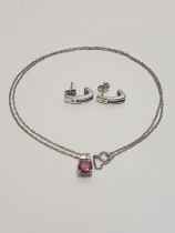 Pair of Hot Diamonds .925 silver earrings plus a .925 necklace with red cubic zirconia stone set
