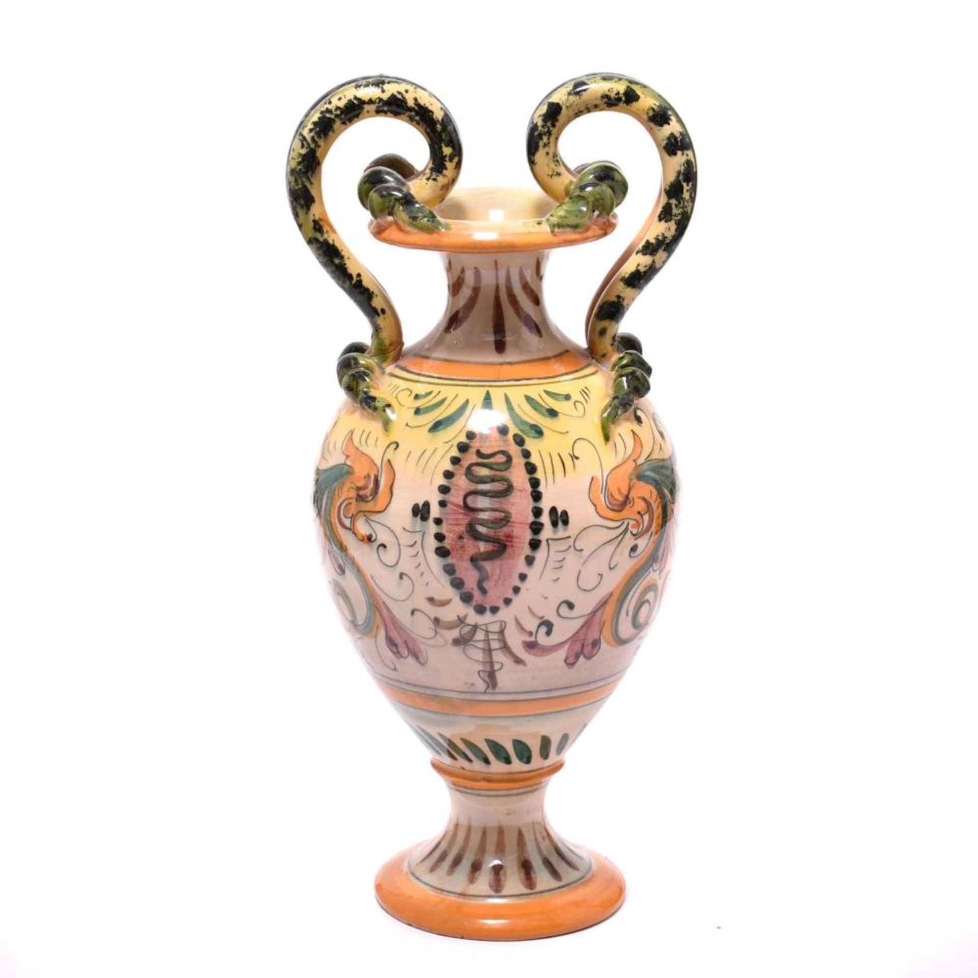 Schlangenhenkelvase. Keramik, farbig glasiert. - Image 2 of 2