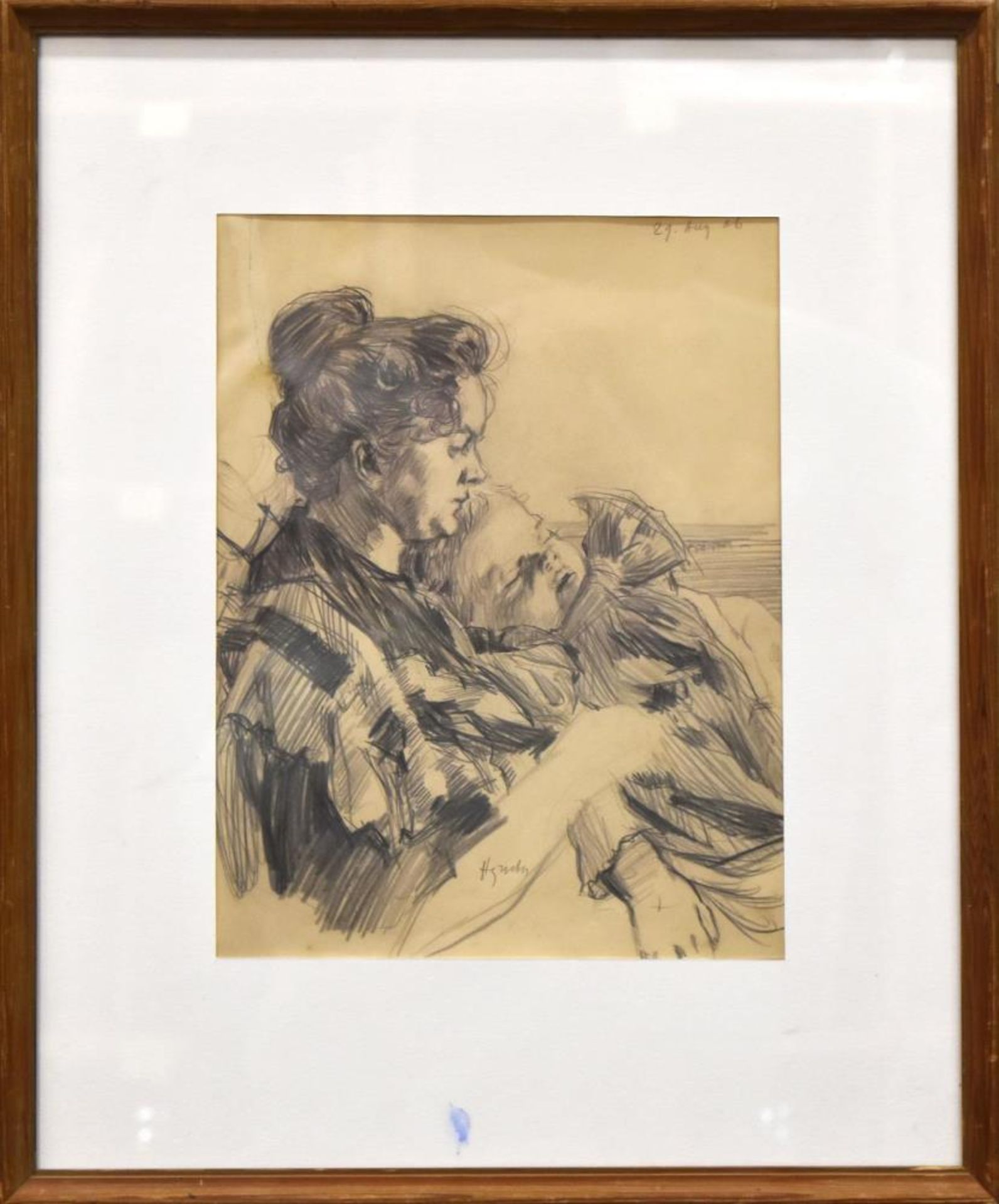 GROEBER, HERMANN. Mutter mit Kind / Zwei Kinderporträts. Bleistift bzw. Rötel u.a. - Image 2 of 2