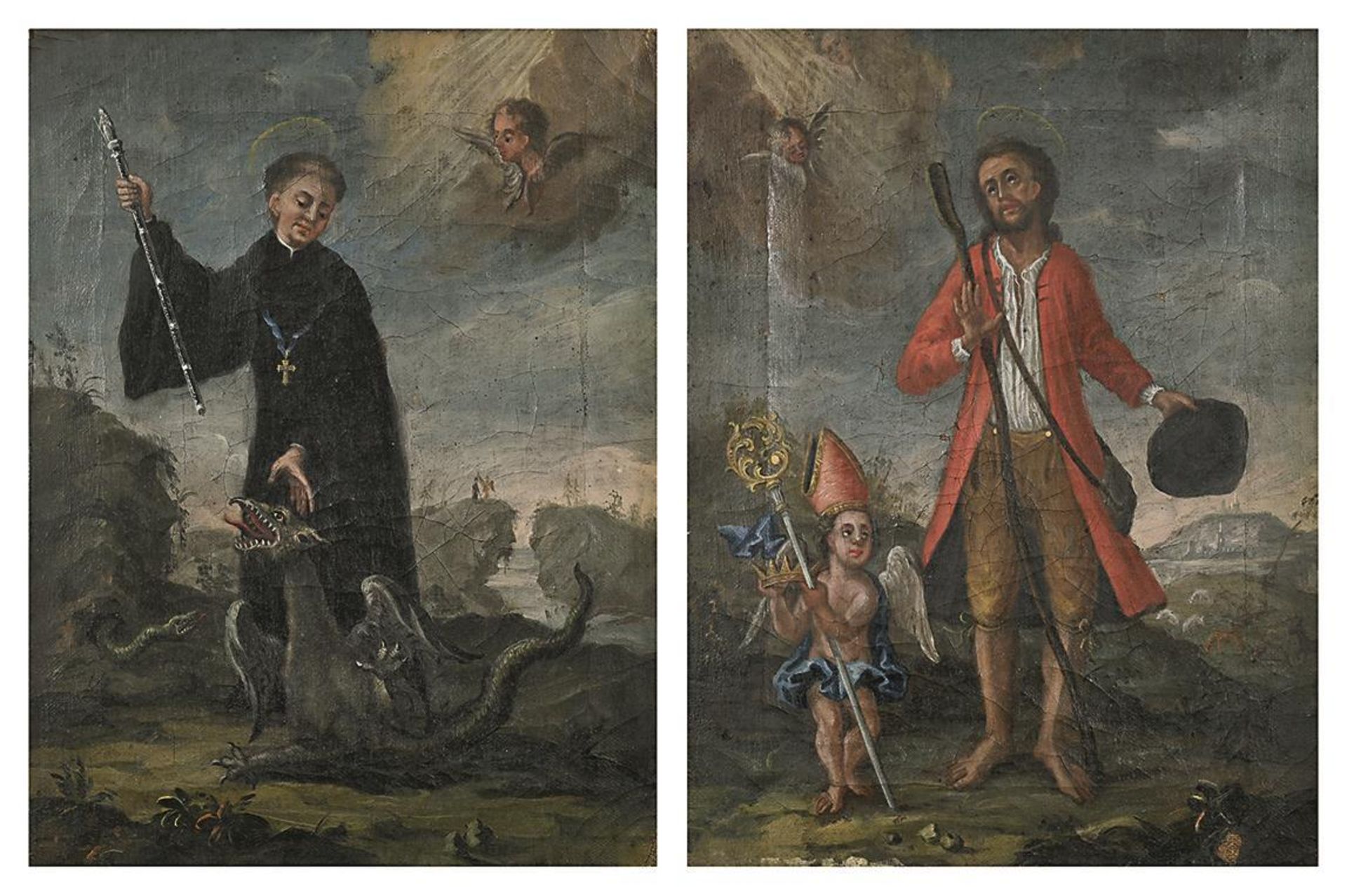 WOHL SÜDDEUTSCH. Hl. Magnus / Hl. Tozzo (?). Zwei Gemälde: Öl auf Lwd.