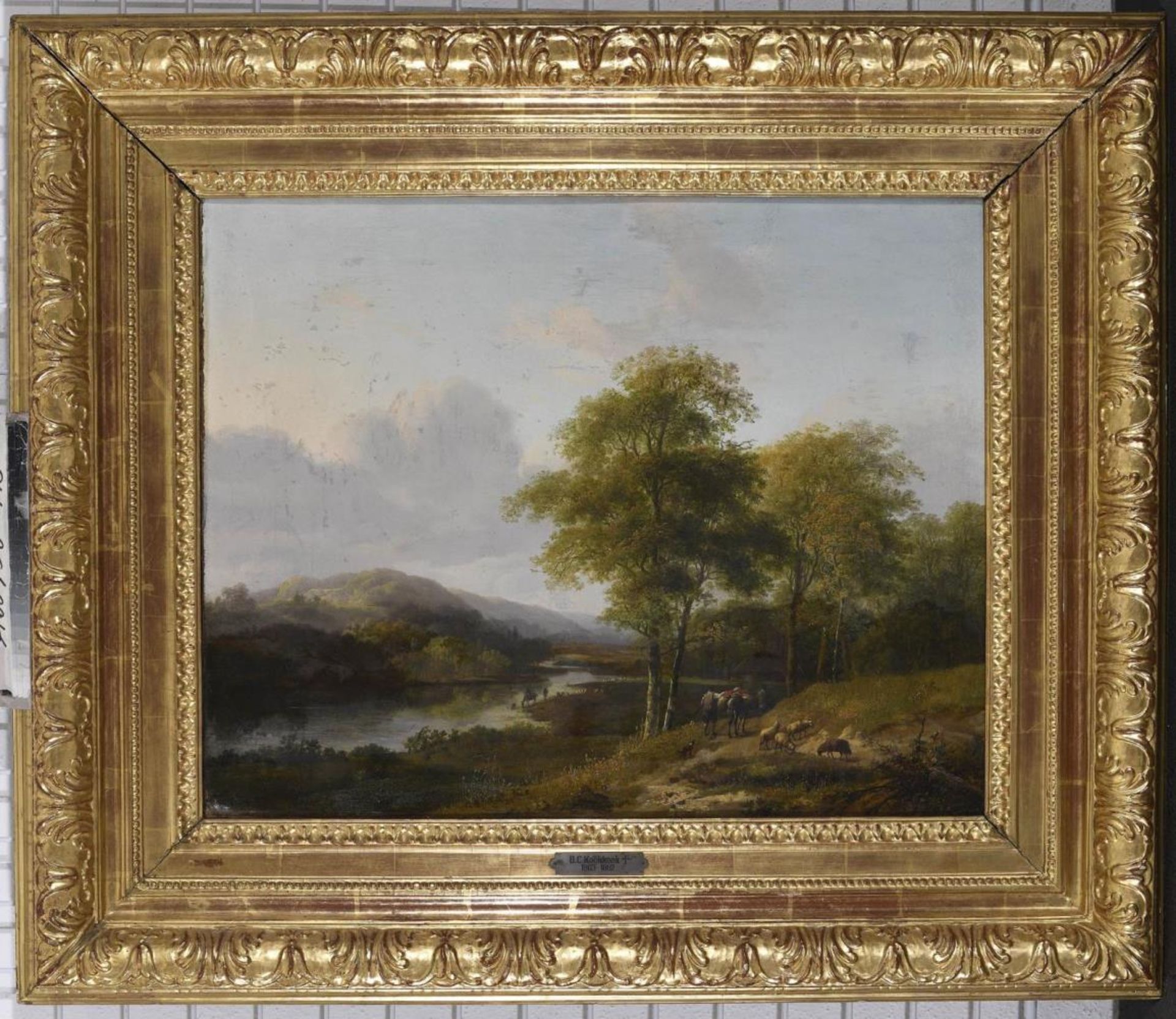 KOEKKOEK, BAREND CORNELIS. Flusslandschaft mit Hirten und Schafen. Öl auf Lwd. - Bild 2 aus 3