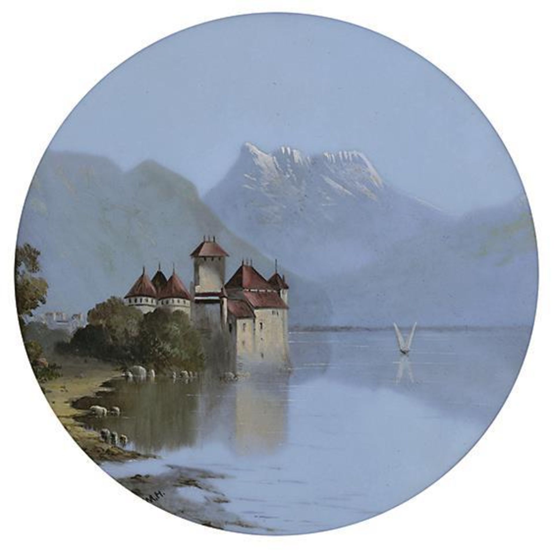 Schloss Chillon. Wohl 19./20. Jh. | Milchglas, polychrom bemalt.