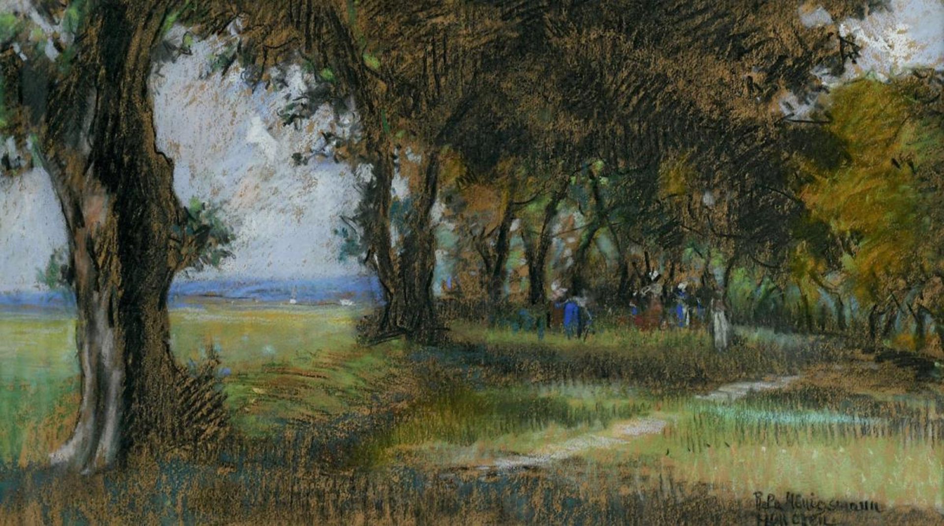 HÖNIGSMANN, RELA. Spaziergänger am Waldrand. Pastell.