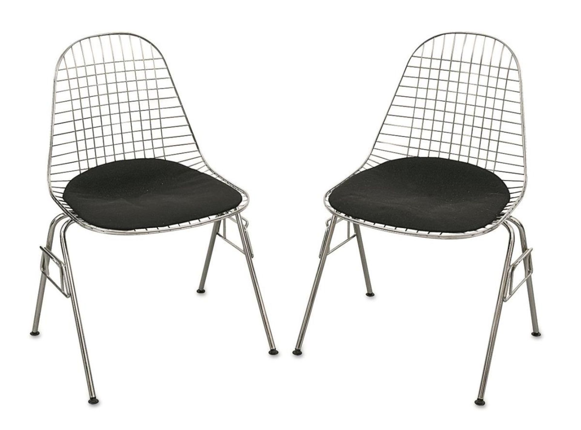 Ein Paar Wire Chairs DSS-N. Charles & Ray Eames (Entwurf), 20. Jh. | Metallgestell, Sitzauflage m...