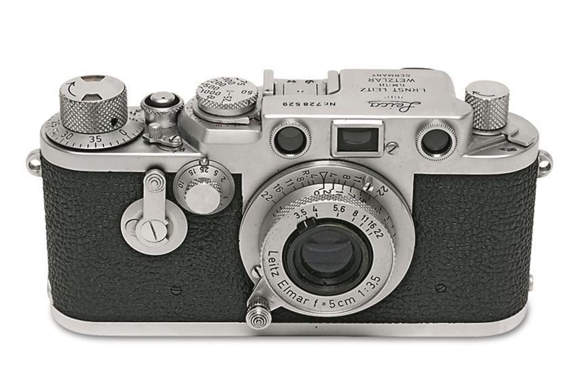 Leica IIIf mit Leitz Elmar 1:3,5/50 mm. Leitz Wetzlar, um 1954, Modell Leica IIIf |