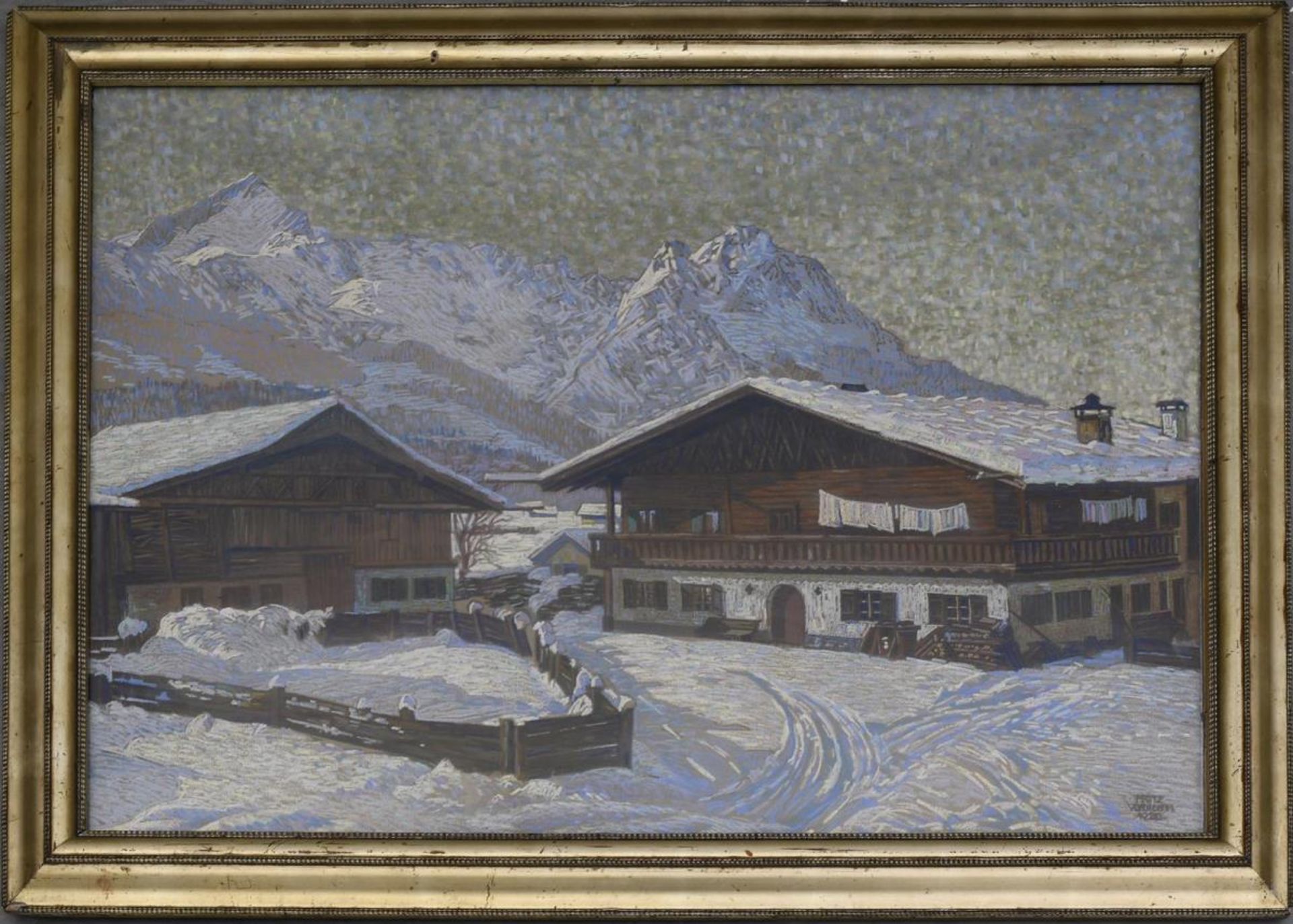 VORNEHM, FRITZ. Bauernhäuser in Winterlandschaft bei Garmisch-Partenkirchen. Pastell. - Bild 2 aus 2