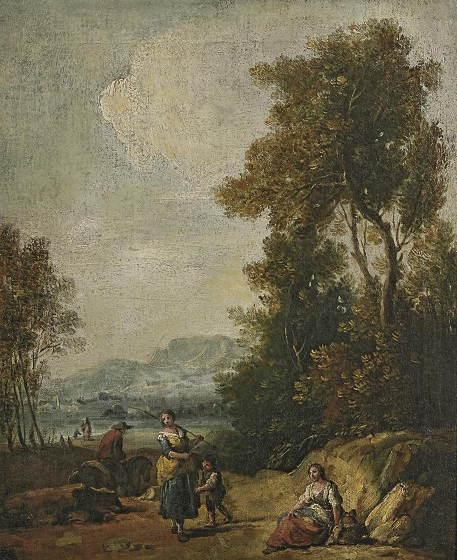 UNBEKANNT. Landschaft mit Figurenstaffage. Öl auf Lwd.