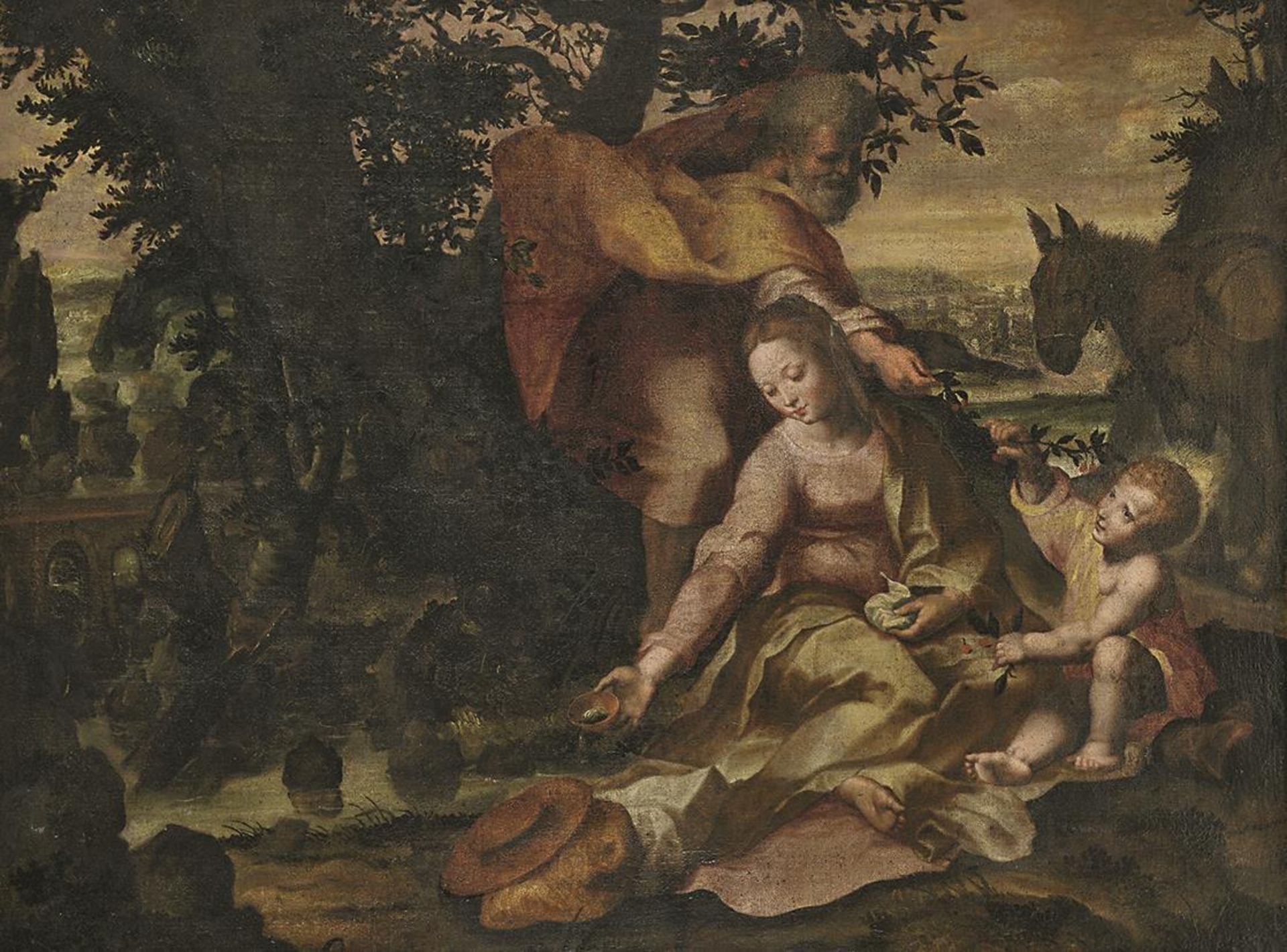 BAROCCI, FEDERICO (KOPIE NACH). Heilige Familie bei der Rast. Öl auf Lwd.