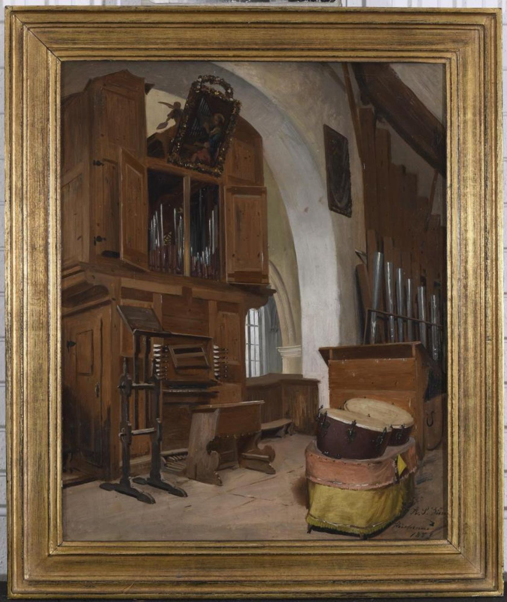 ZIMMERMANN, REINHARD SEBASTIAN. Orgel im Kloster Reichenau. Öl auf Holz. - Bild 2 aus 3