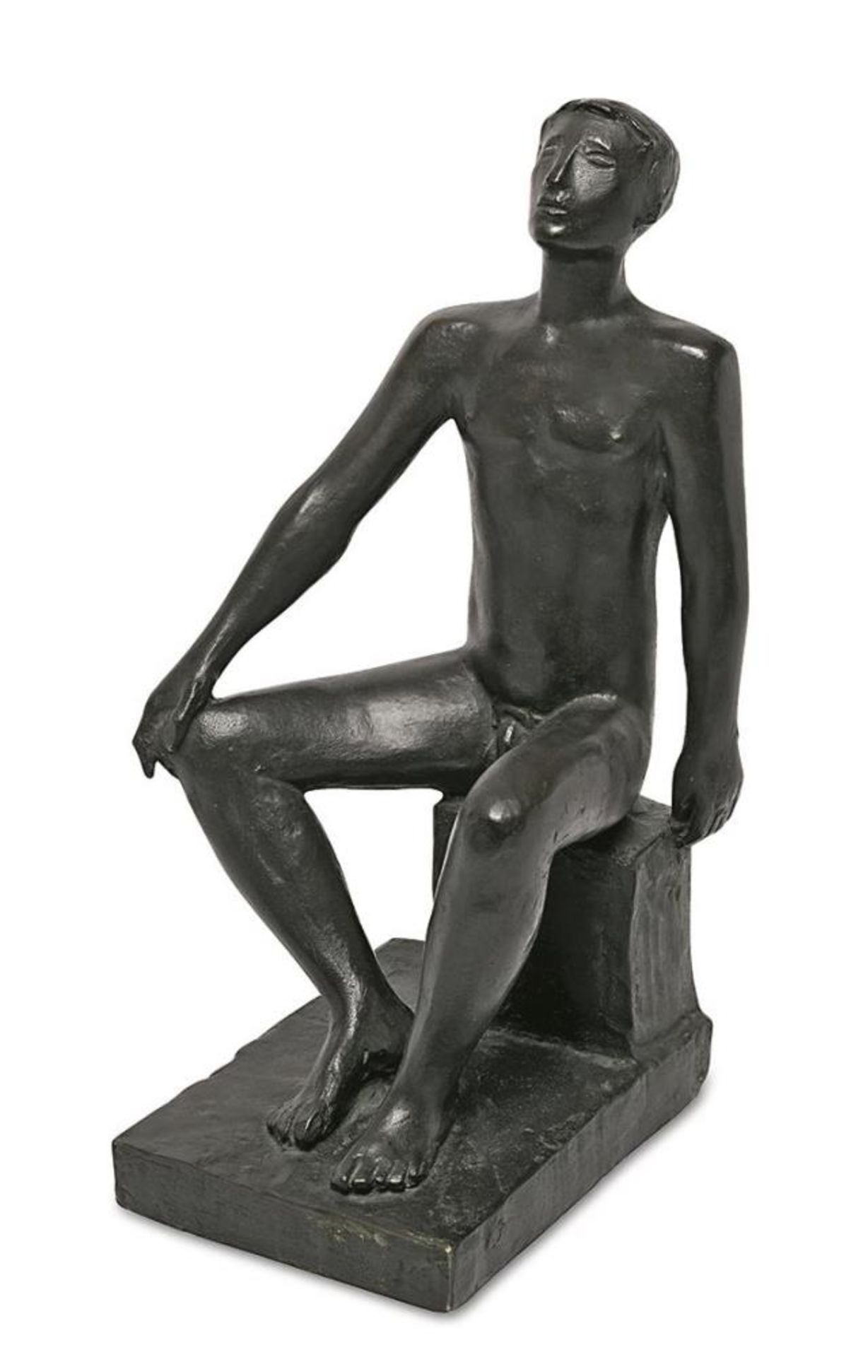 REUTER, ERICH FRITZ. Sitzender junger Mann. Bronze.