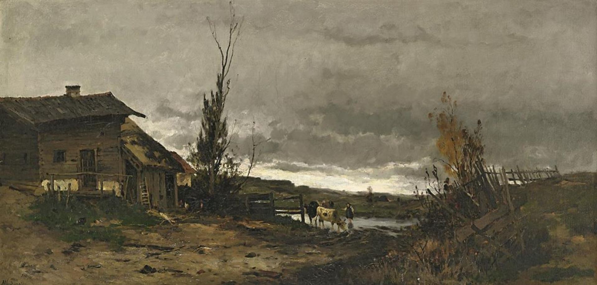 WINDMAIER, ANTON. Kuhirtin in Landschaft. Öl auf Lwd.