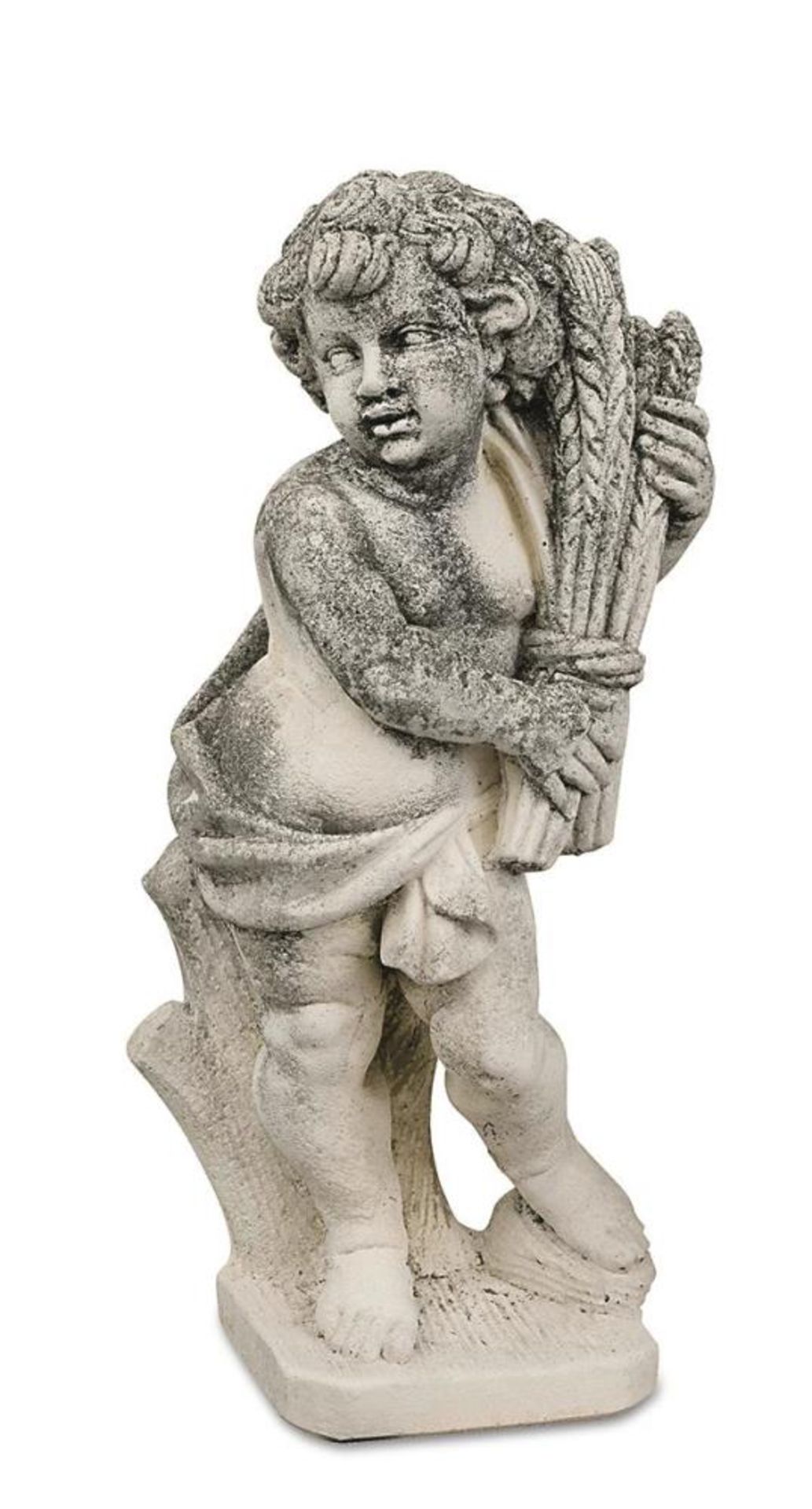 Gartenfigur: Putto mit Ährenbündel. Steinguss.