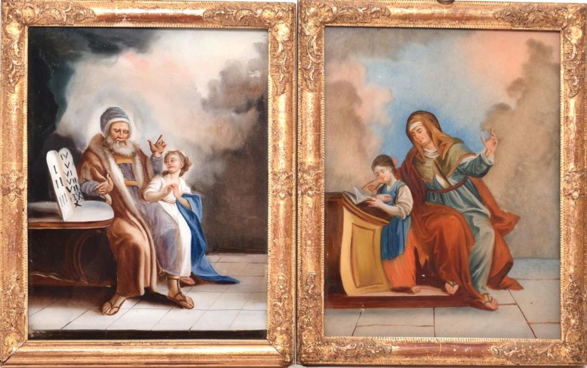 Zwei Hinterglasbilder: Joachim und Anna lehren Maria. Süddeutsch, 18./19. Jh. |