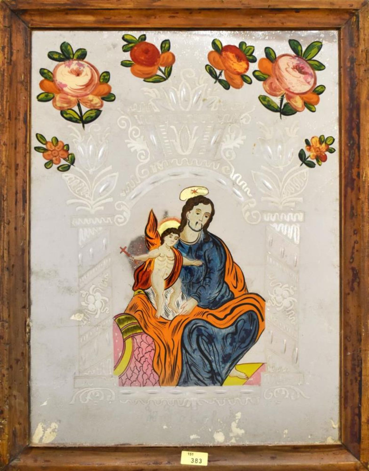 Zwei Spiegelschliffbilder: Hl. Josef / Geburt Jesu. Slowakei/Böhmen, 19./20. Jh. | - Image 2 of 3