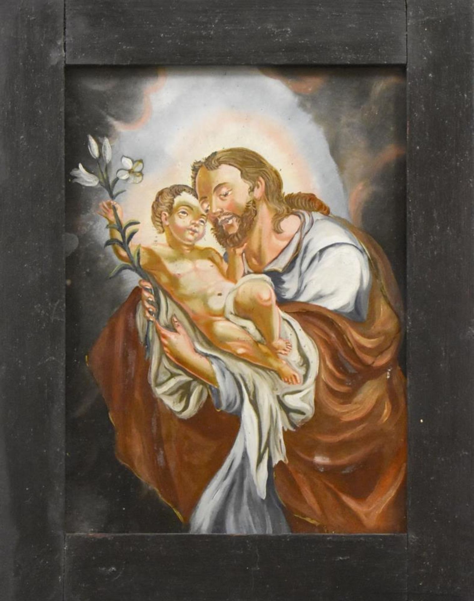 Hinterglasbild: Hl. Josef mit dem Jesuskind. Süddeutsch, 19. Jh. |