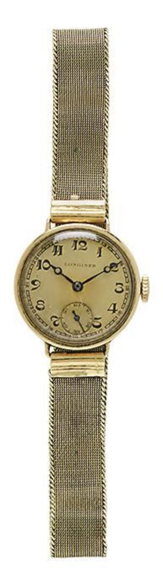 Damenarmbanduhr. Longines, um 1930 | Gehäuse und Band 14 K GG, Marken (585 u.a.).