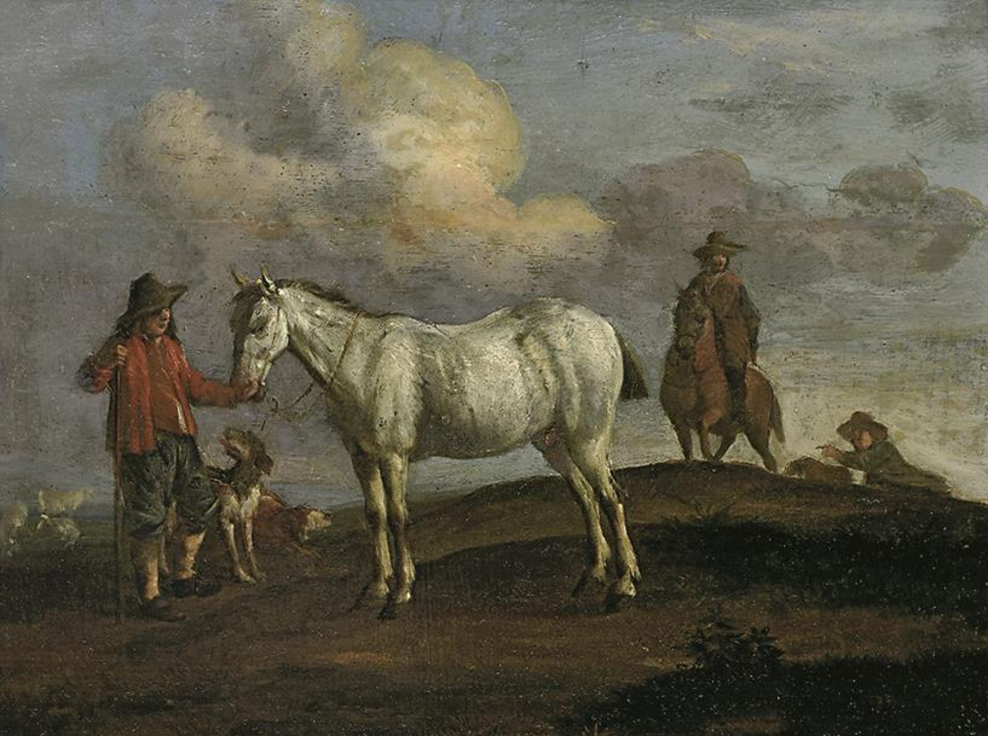 NIEDERLANDE. Ein Bauer mit seinem Pferd. Öl auf Holz.