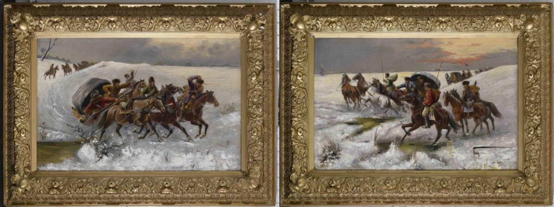RYLSKI, ADOLF. Ein Paar Gemälde: Schlitten und Reiter im Schnee. Öl auf Lwd. - Image 2 of 4