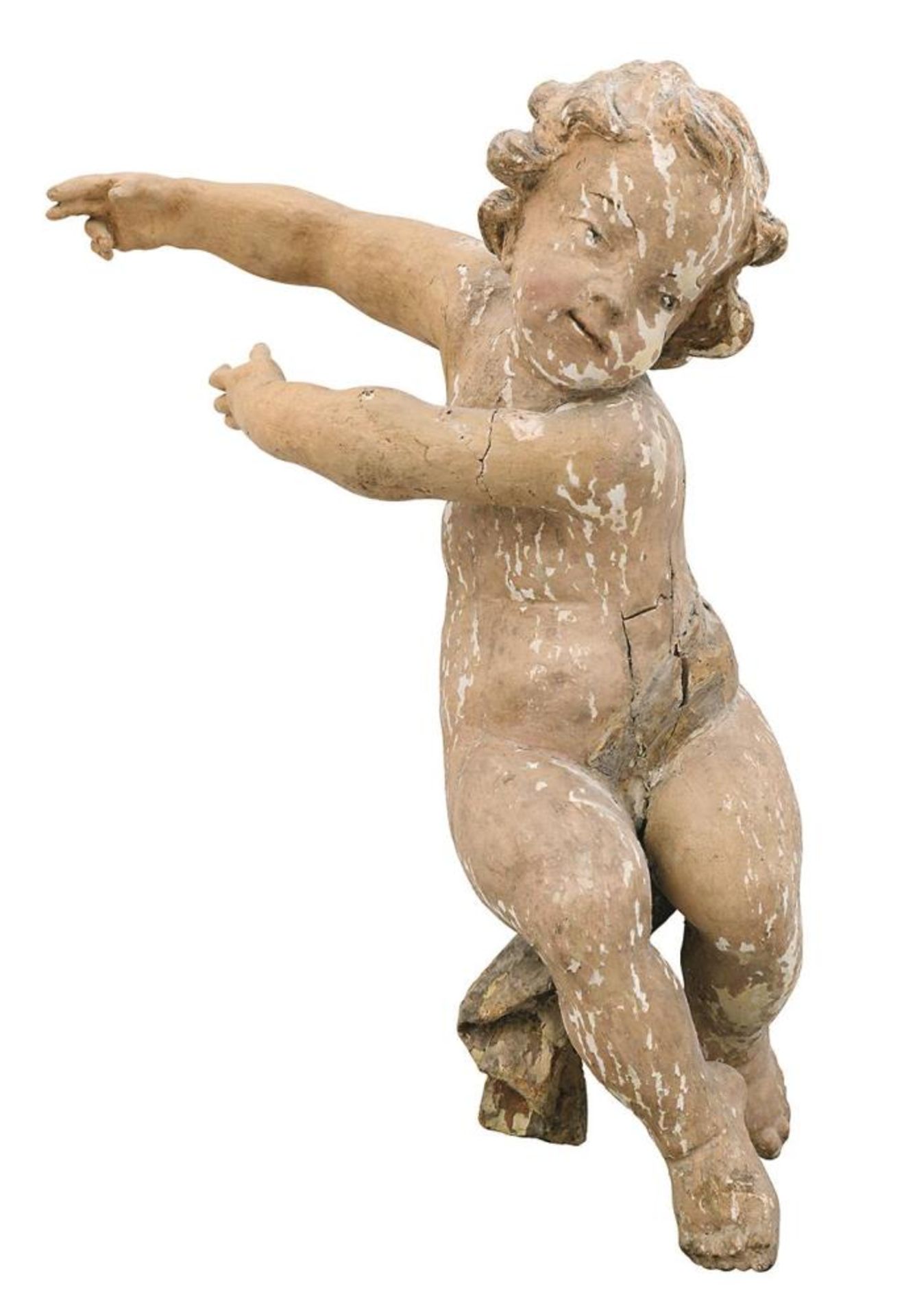 Großer Putto. Süddeutsch, 18. Jh. | Holz, geschnitzt, Farb- und Goldfassung.