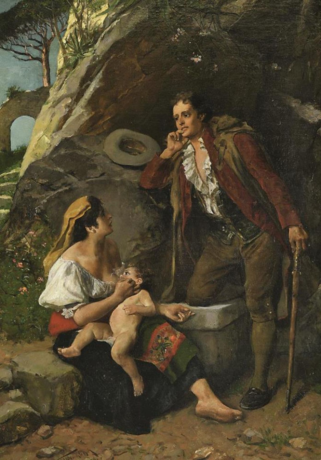 KIRCHBACH, JOHANN FRANK. Junge italienische Familie. Öl auf Lwd.