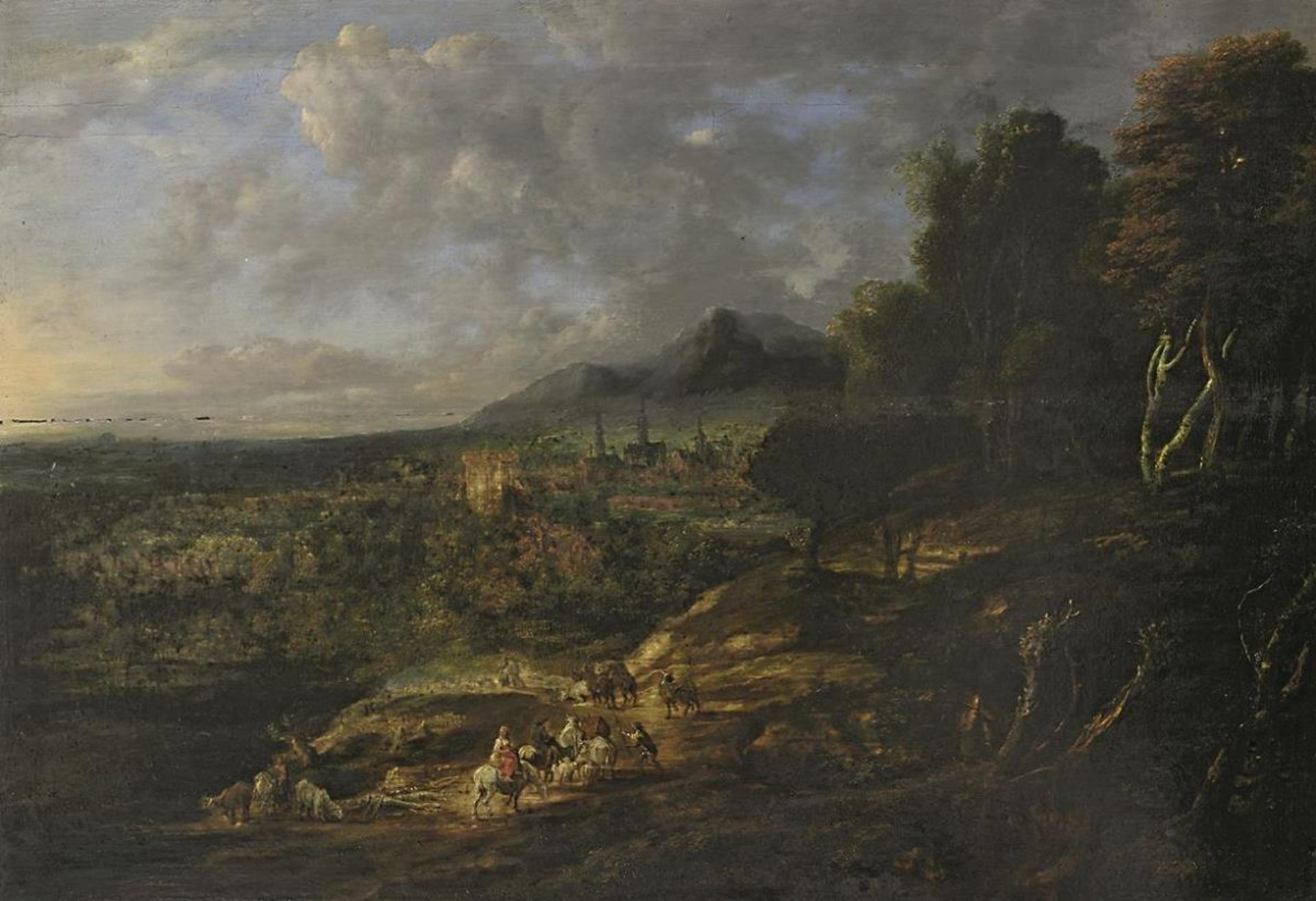 UDEN, LUCAS VAN . Weite Landschaft mit Hirten und Herde. Öl auf Holz.