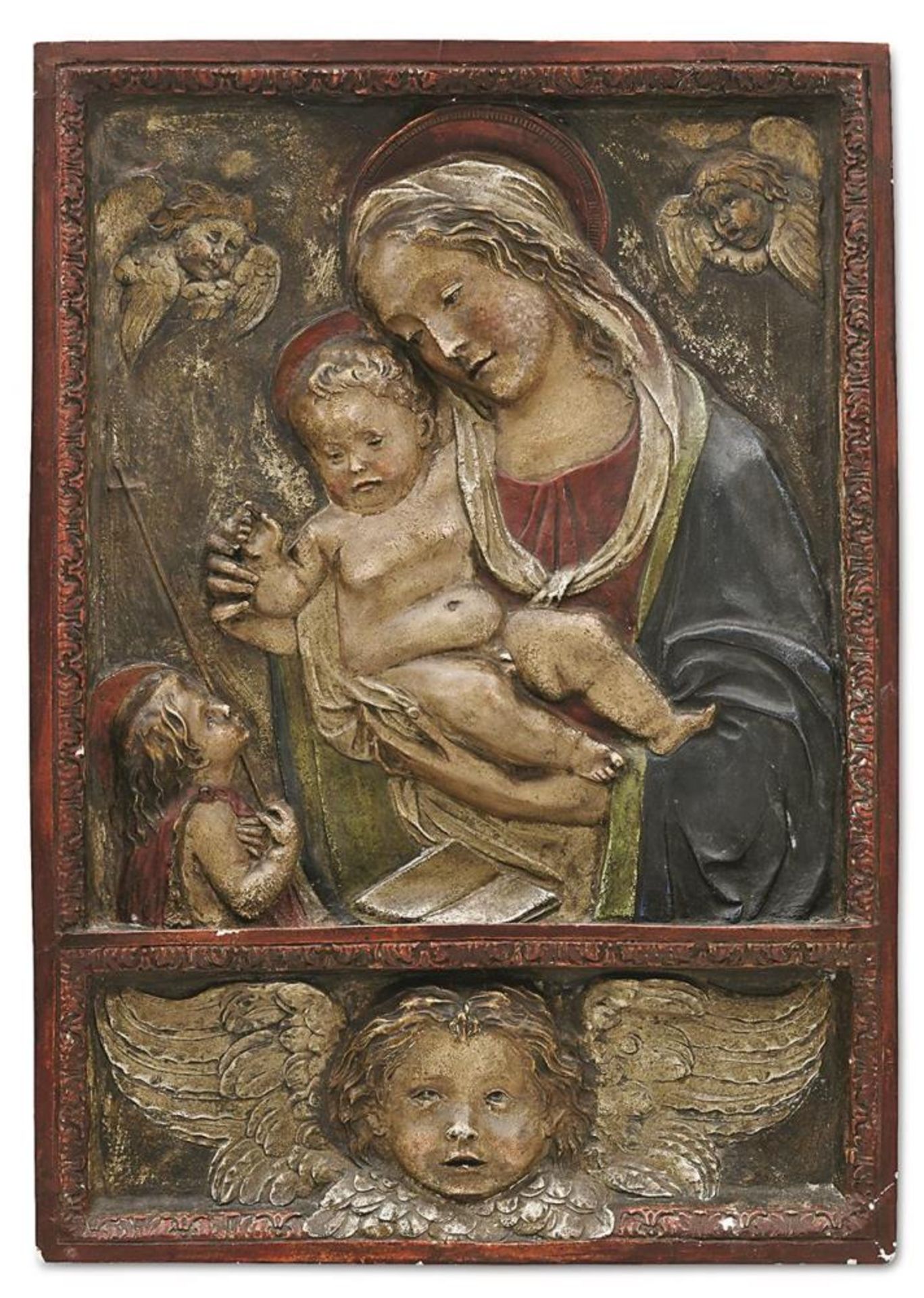 Stucco-Relief: Muttergottes mit Christus- und Johannesknaben. Italien, im Stil der Renaissance |...