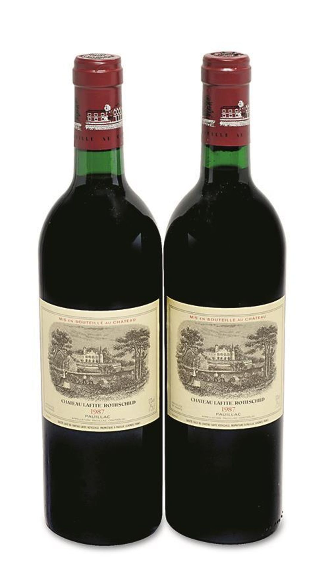 Zwei Flaschen Château Lafite-Rothschild, Premier Cru, 1987. Château Lafite-Rothschild, Pauillac,...