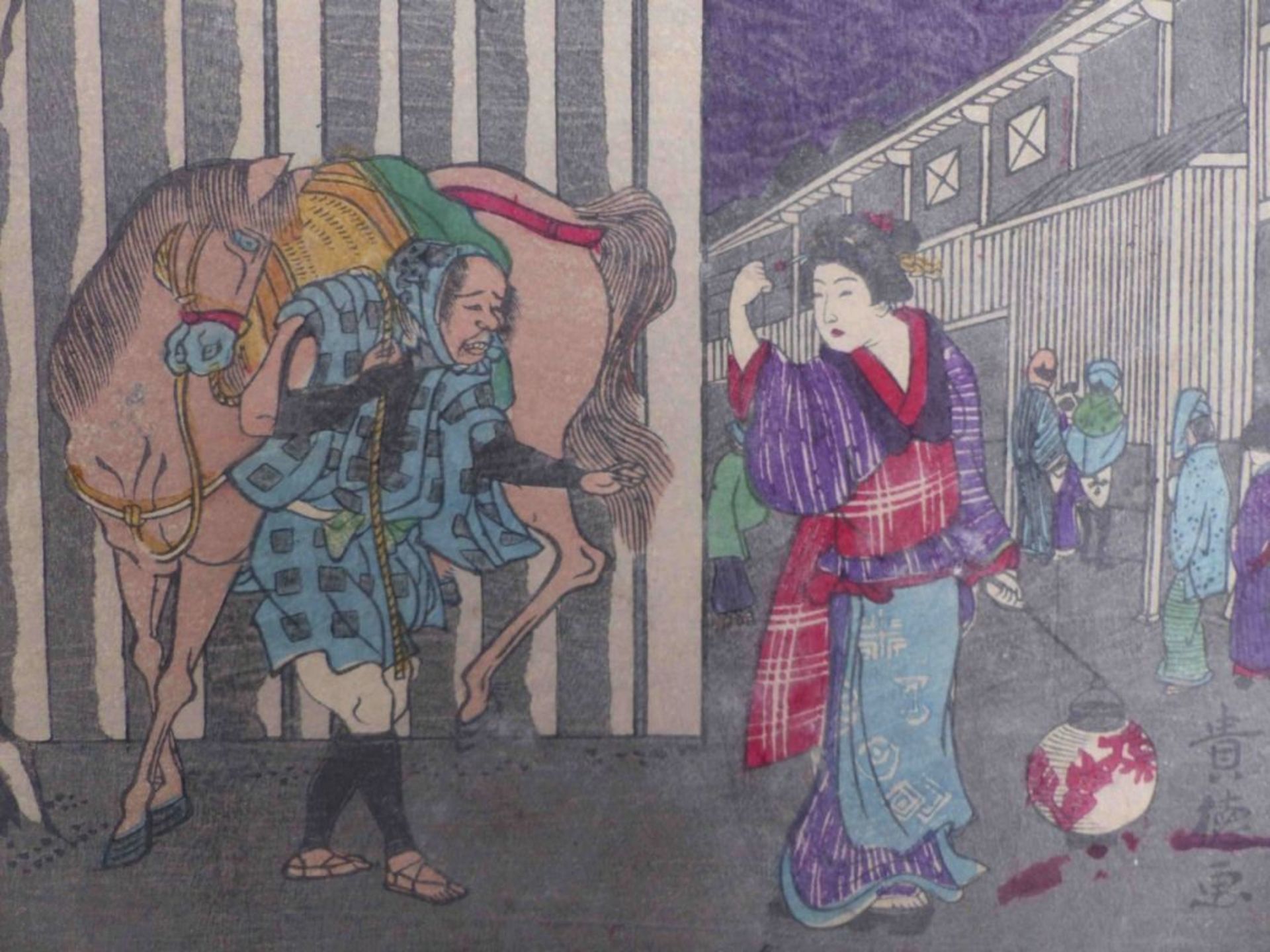 Fünf Blatt aus der Serie Kalligraphie und Bilder zu den dreiundfünfzig Stationen des Tôkaidô - Bild 8 aus 8